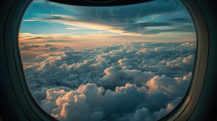 Wall Mural - Viewing clouds from an airplane window symbolizes freedom