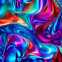 Wall Mural - abstract-vibrant-purple-blue-mint-green-orange-red-metallic-psychedelic-holographic-wrinkled