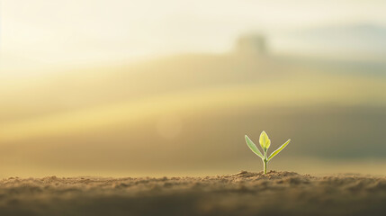 A small plant is growing in the dirt