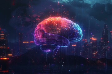 Poster - Neuroscience brain concept art illustration. AI.