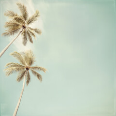 Wall Mural - Two palm trees are standing next to each other in front of a blue sky