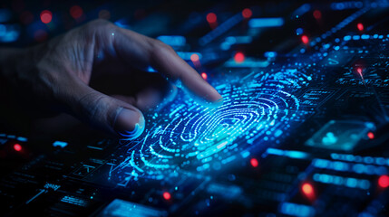 Poster - digital data protection with fingerprint authentication futuristic cyber security technology 
