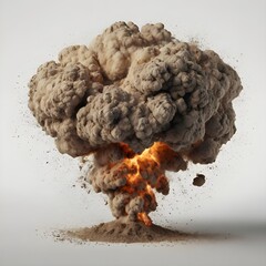 dry earth explosion isolated on white background, smoke bind with sandLess Generative AI 