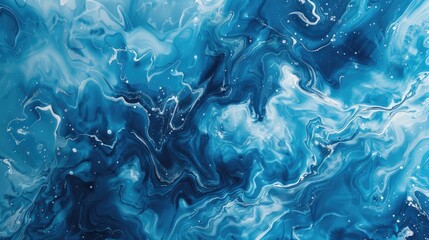 Poster - Artistic blue marble background with swirling ink and watercolor, creating a vivid and captivating abstract wallpaper