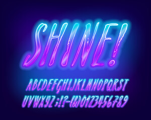 Poster - Shine alphabet font. Hand drawn neon color letters and numbers. Stock vector typescript for your design.