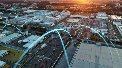 Aufkleber - Composited image of drone aerial view of modern industrial area and communication network concept.