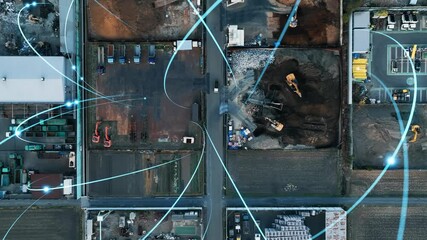 Poster - Composited image of drone aerial view of construction site  and communication network concept.