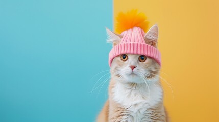 Sticker - cat wearing a headgear isolated on colorful background