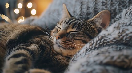 Wall Mural - Close up of cat relaxing at home concept of portrait fluffy indoor cat adorable and cute pet kitten