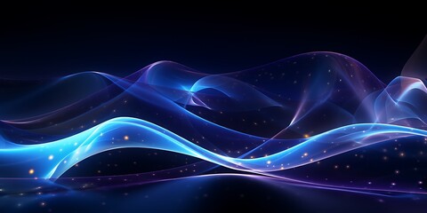 Poster - Background with light lines and dots in the shape of waves. A background with a technology style and vector graphics. Network connections are in the top right corner with a futuristic design.