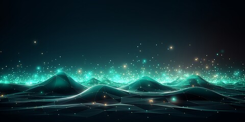 Leinwandbilder - Background with light lines and dots in the shape of waves. A background with a technology style and vector graphics. Network connections are in the top right corner with a futuristic design.