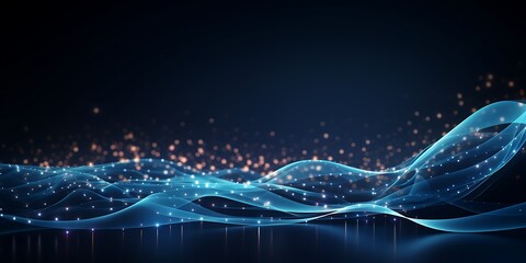 Poster - Background with light lines and dots in the shape of waves. A background with a technology style and vector graphics. Network connections are in the top right corner with a futuristic design.