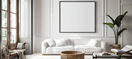 Aufkleber - minimal interior living room with artwork framed