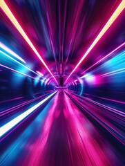 Wall Mural - Neon lights speed tunnel background. Generative ai.