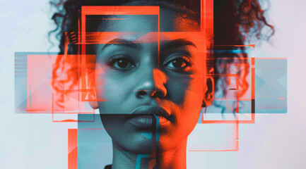 Social Identity concept. Racial and other profiling, Facial recognition. Privacy online