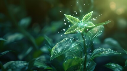 Wall Mural - natural green plants with digital connection network conceptual for sustainable natural ecosystem in