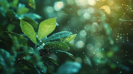 Wall Mural - natural green plants with digital connection network conceptual for sustainable natural ecosystem in