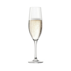 Isolated Transparent Champagne Glass Filled with Sparkling Beverage.