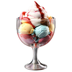 Frozen dessert ice cream sundae in a glass tulip cup on transparent background