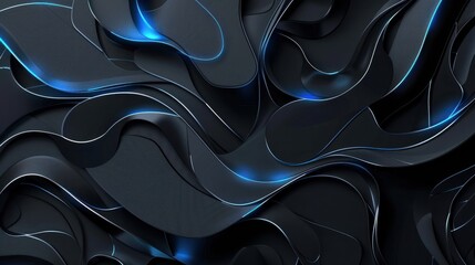 Wall Mural - Dark grey black abstract background with blue glowing lines design for social media post, business, advertising event. Modern technology innovation concept background