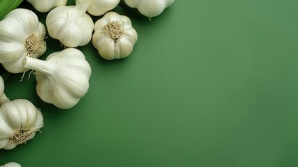 Poster - Fresh garlic on green background