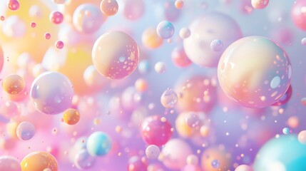 Wall Mural - Colorful, shiny, and iridescent spheres floating against a pink and purple background.