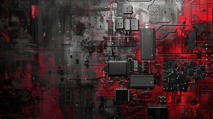 Sticker - Red and Black Circuit Board Close-Up