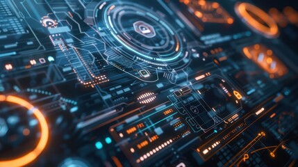 Poster - Futuristic Interface with Glowing Orange and Blue Elements