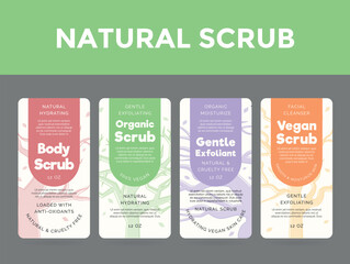 Natural organic body scrub organic vegan label design template set vector flat illustration