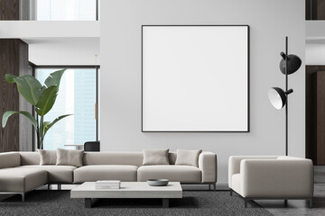 Sticker - White home chill room interior couch and armchair, window and mockup frame