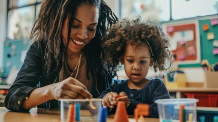 Poster - A woman and a child are sitting at a table