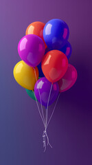 Wall Mural - 3d realistic colorful balloons on purple background in birthday style