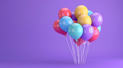Wall Mural - 3d realistic colorful balloons on purple background in birthday style