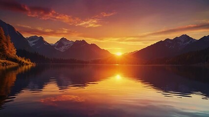 Wall Mural - sunset over mountains and lakes.Seamless 4k time lapse virtual video animation background