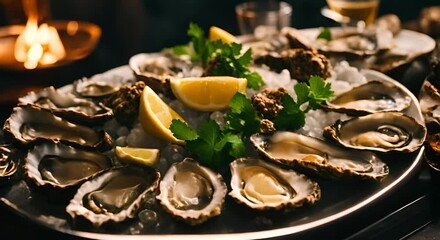 Wall Mural - Dish with fresh oysters.