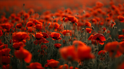 Wall Mural - photo of an endless field of red poppies,