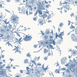 © Lisla - Seamless floral pattern in blue with bouquets of flowers. Vector botanical illustration.
