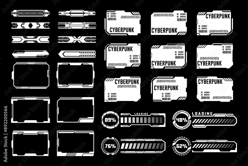 Cyberpunk High Tech Interface HUD Elements Collection. Loading Bars ...