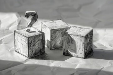 Poster - Pencil drawing of two wooden blocks with intricate details and textures