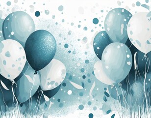 Balloons and confetti border. Birthday or party background. Festive greeting card.