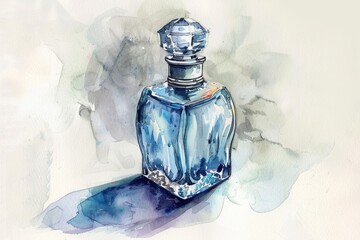 Aufkleber - A watercolor painting of a luxurious bottle of perfume, perfect for use in beauty or fragrance ads