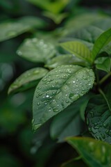 Canvas Print - Close-up shot of a plant with water droplets glistening on its leaves