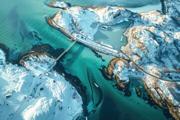 Aufkleber - Aerial view of a bridge spanning across a lake or river