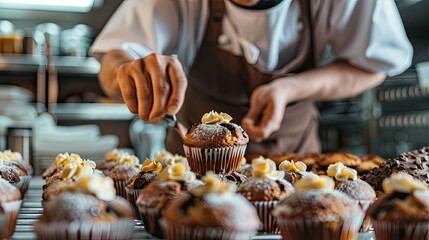 Delicious muffins with chef.