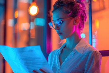 Aufkleber - A woman sitting in a brightly lit room, engrossed in a book