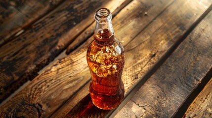 Poster - A clear glass bottle sits on a wooden table, ready for use