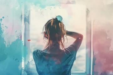 Aufkleber - A person standing by the window with a view outside