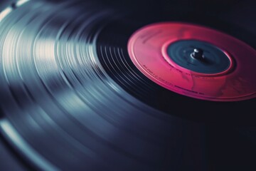 Poster - A close-up shot of a vinyl record on a table, ready for playback