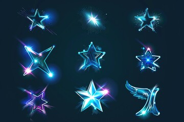 Poster - A set of glowing stars against a dark blue or black background, often used in space-themed designs and illustrations