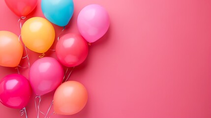 Poster - A cluster of colorful balloons on a pink background.